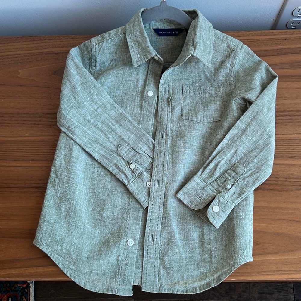 Janie and Jack linen long-sleeve button-down in sage green
